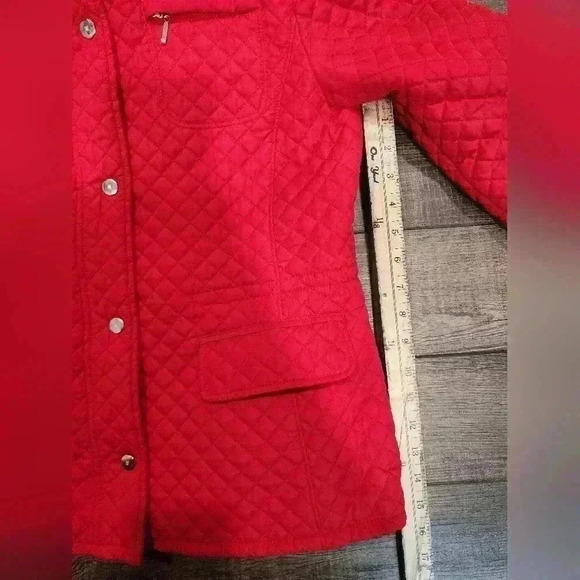 St Johns Bay Women's Red Diamond Quilted Coat Jacket Size Medium With Hood - Picture 5 of 5